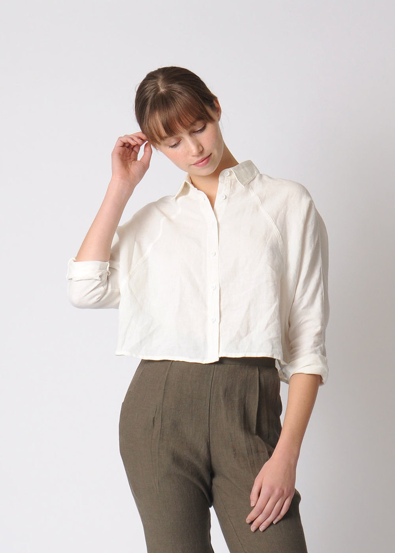 7115 by Szeki Signature 3/4 Cropped Shirt Jacket   Linen