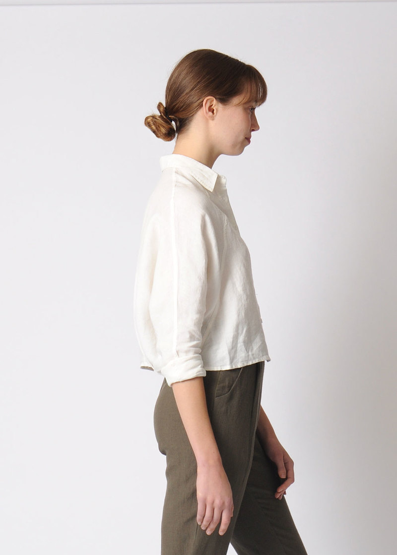 7115 by Szeki Signature 3/4 Cropped Shirt Jacket   Linen