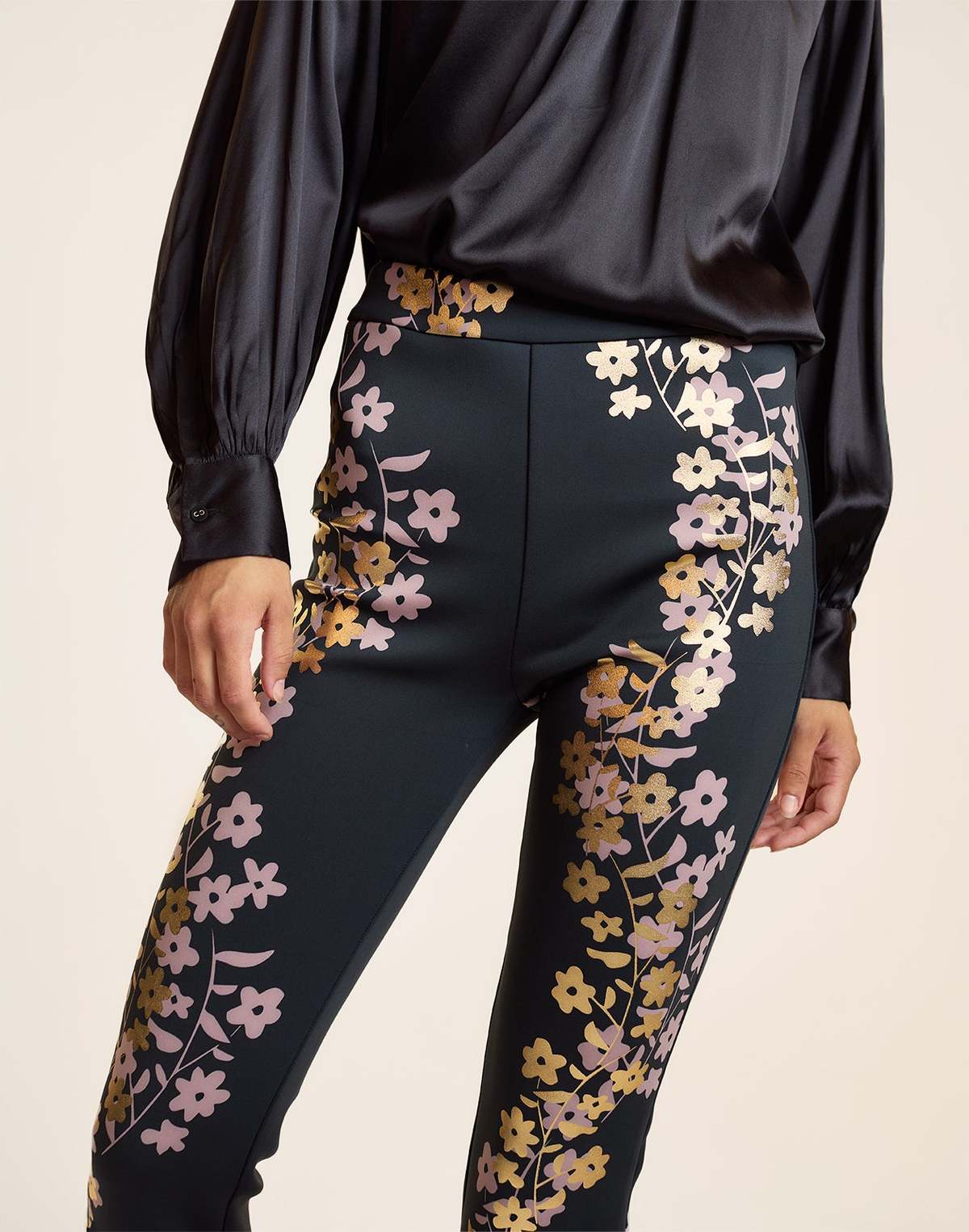 Cynthia Rowley Metallic Bonded Pants - Black Gold - Image 6 of 6