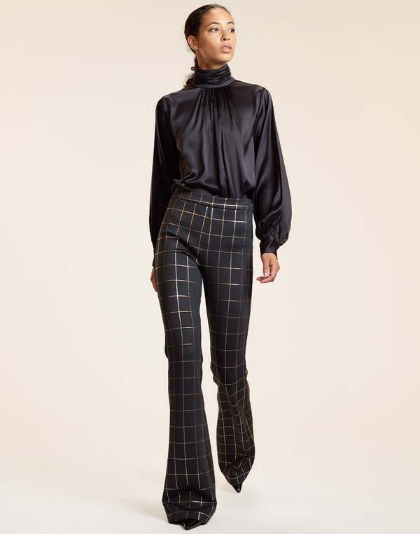 Cynthia Rowley Metallic Bonded Pants - Gold Plaid