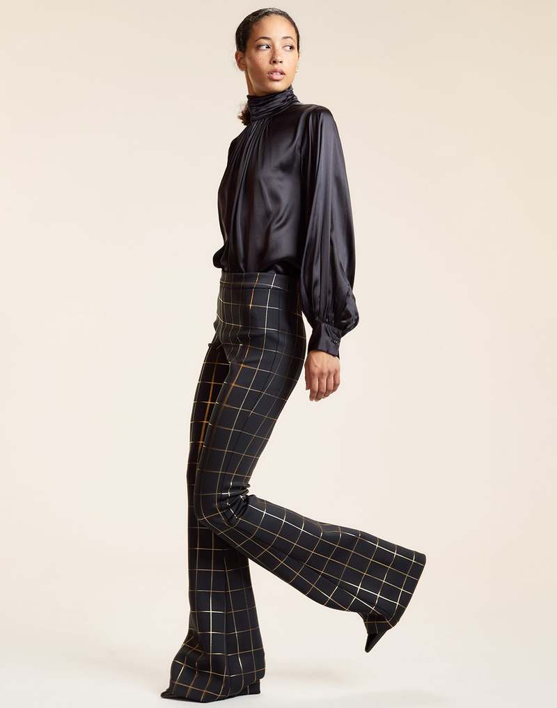 Cynthia Rowley Metallic Bonded Pants - Gold Plaid