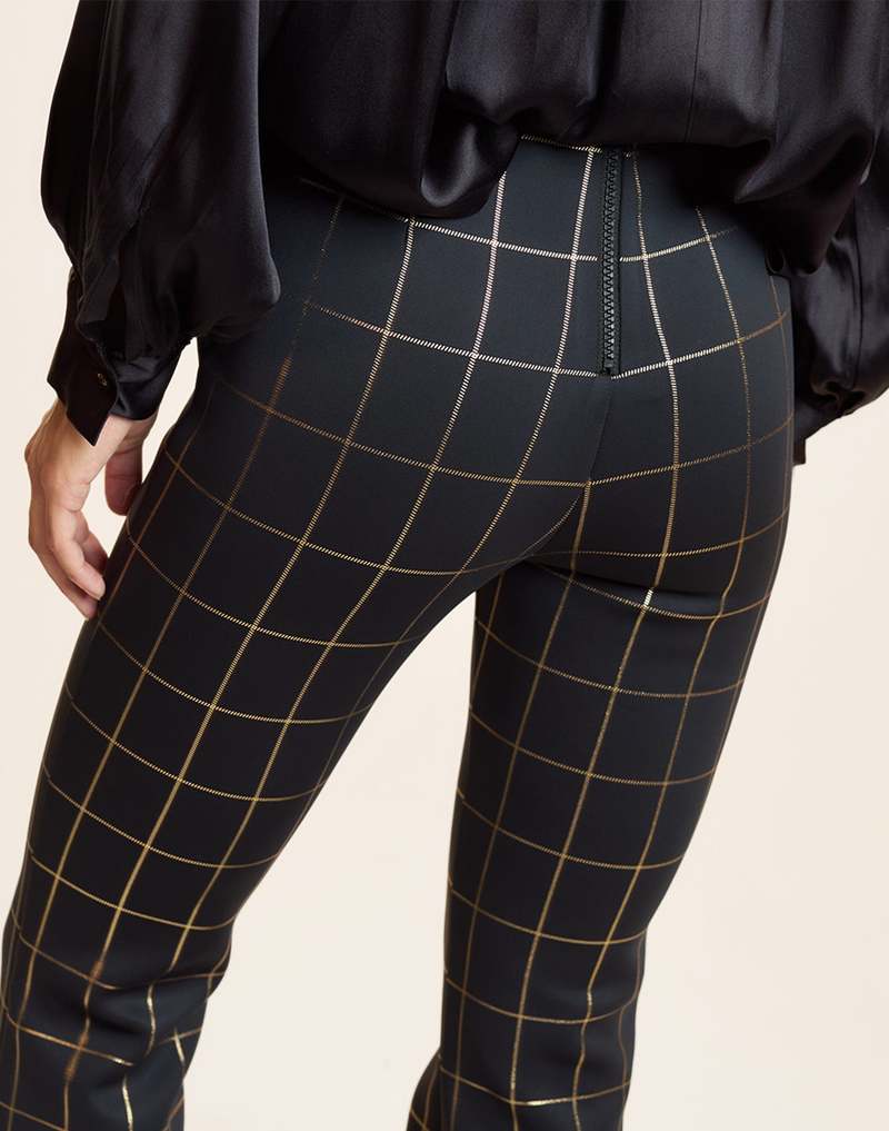 Cynthia Rowley Metallic Bonded Pants - Gold Plaid