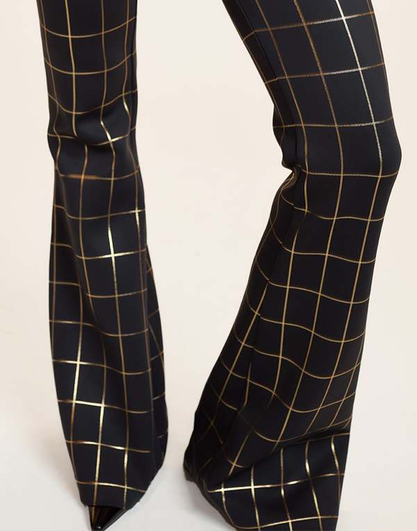 Cynthia Rowley Metallic Bonded Pants - Gold Plaid