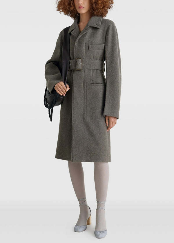 Lemaire Belted Tailored Coat - Dark Khaki | Garmentory