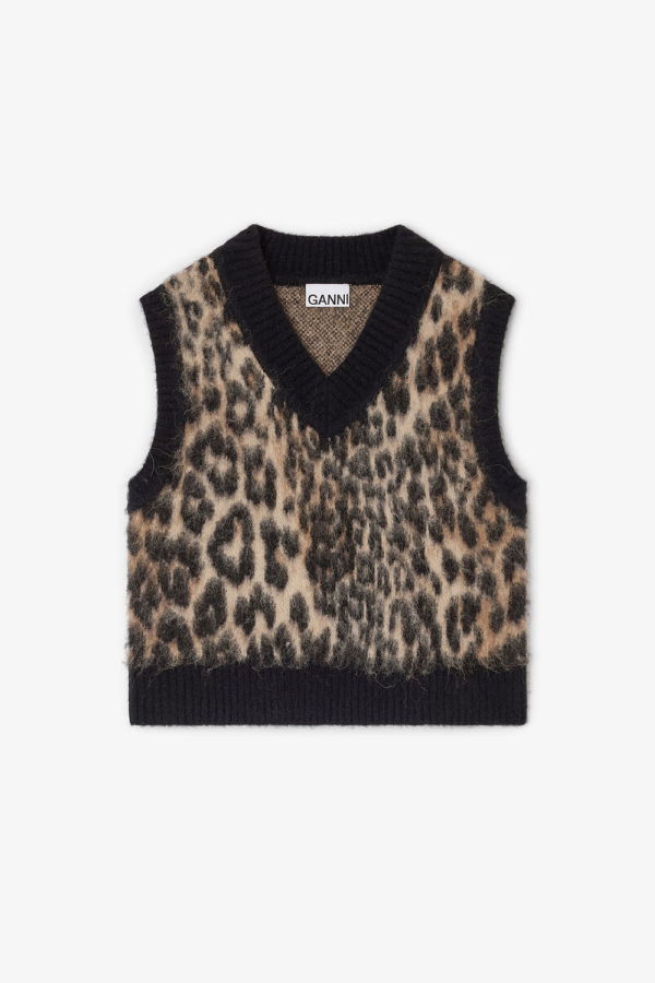 Ganni Soft Wool Vest - Leopard Print