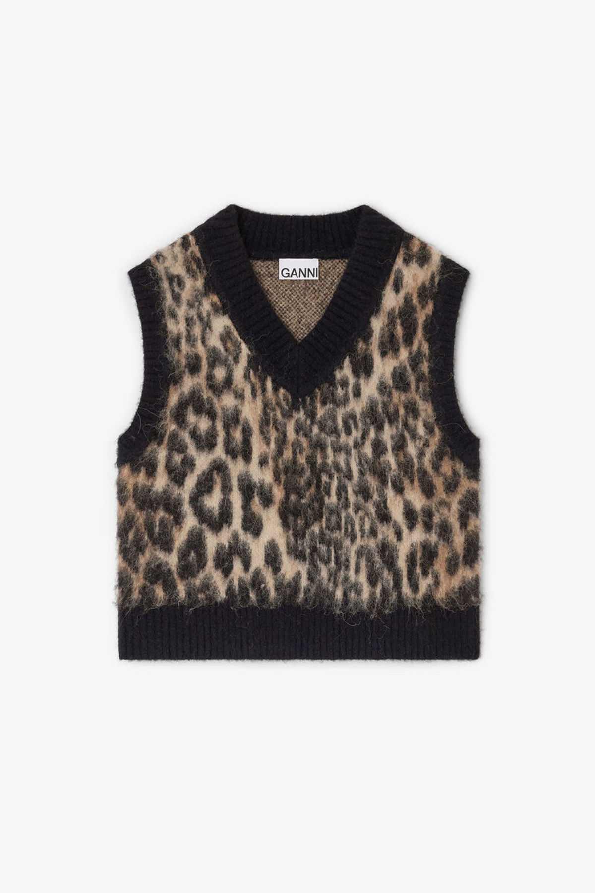 Ganni Soft Wool Vest - Leopard Print - Image 1 of 4