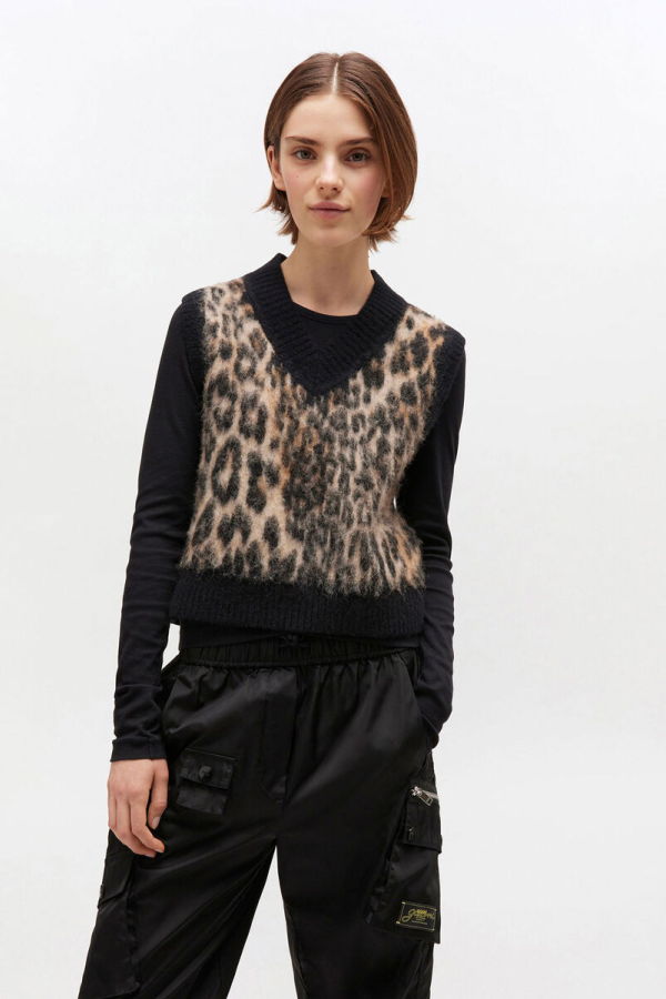 Ganni Soft Wool Vest - Leopard Print