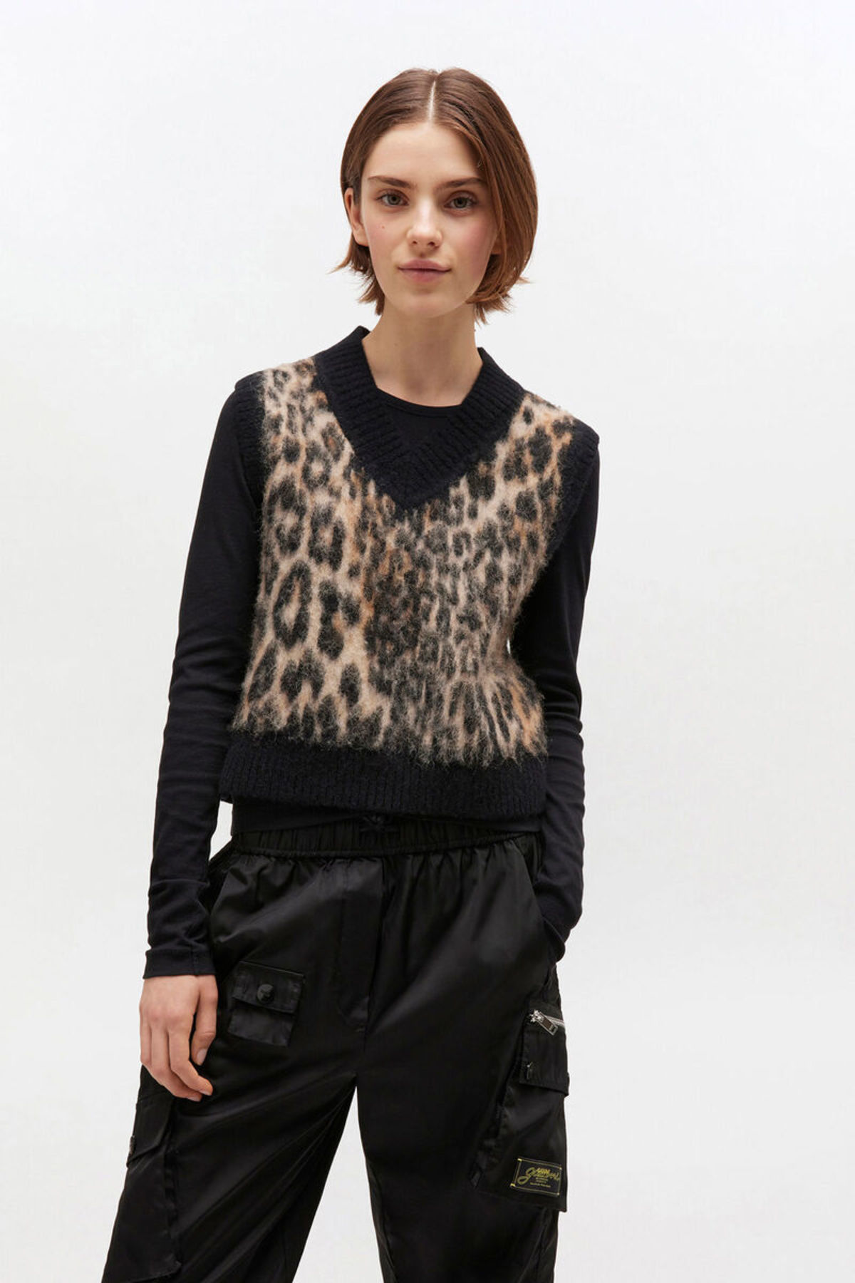 Ganni Soft Wool Vest - Leopard Print - Image 2 of 4
