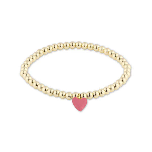 Hart Bead Bracelet with Mini Pink Enamel Heart Charm - Gold/Pink