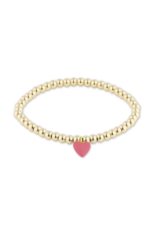Hart Bead Bracelet with Mini Pink Enamel Heart Charm - Gold/Pink