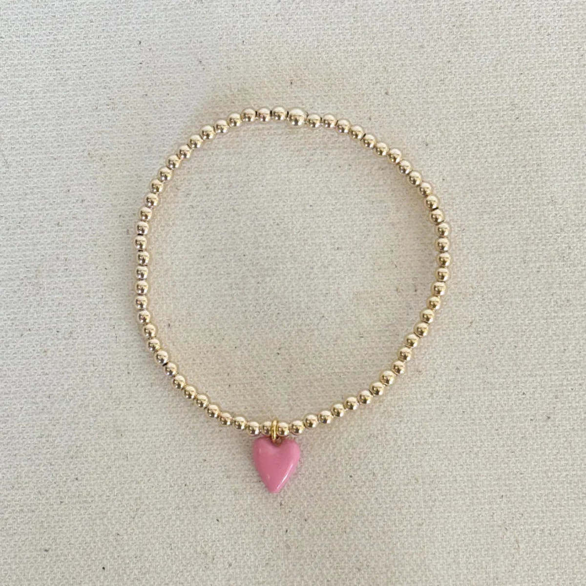 Hart Bead Bracelet with Mini Pink Enamel Heart Charm - Gold/Pink - Image 3 of 3