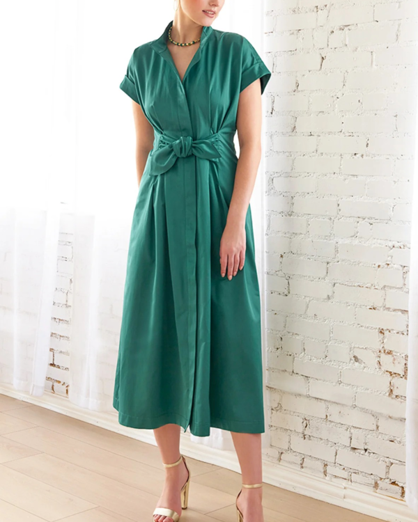 shape emerald green satin wrap dress Satin Ruffled Midi Wrap Dress main image 0