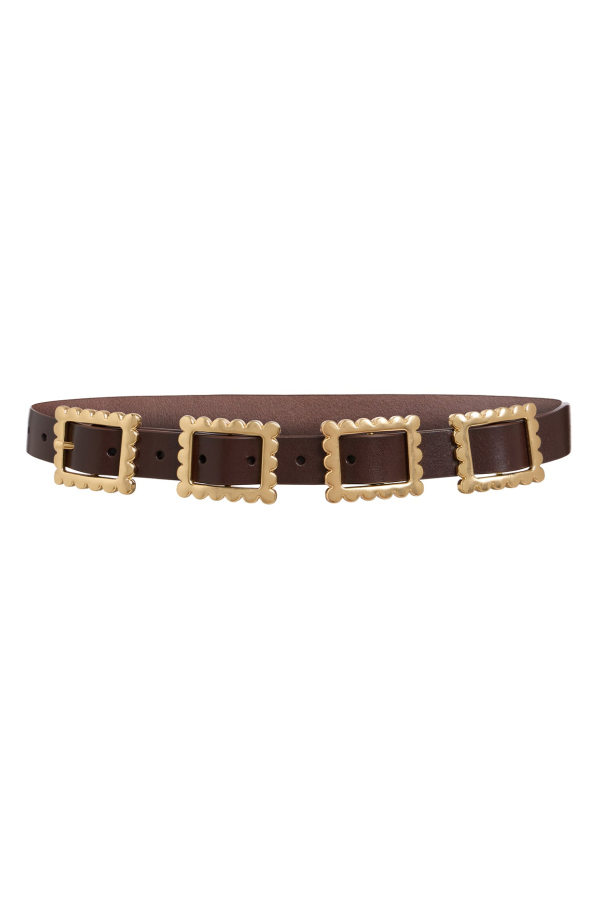 Cynthia Rowley Gold Buckle Thin Belt - Brown