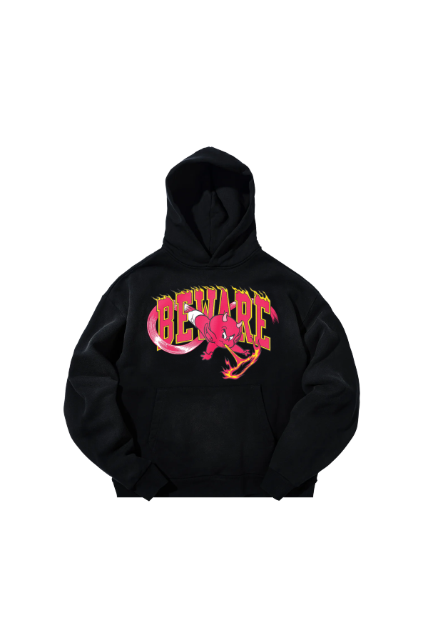 MARKET Hot Stuff x MARKET Beware Hoodie - Washed Black