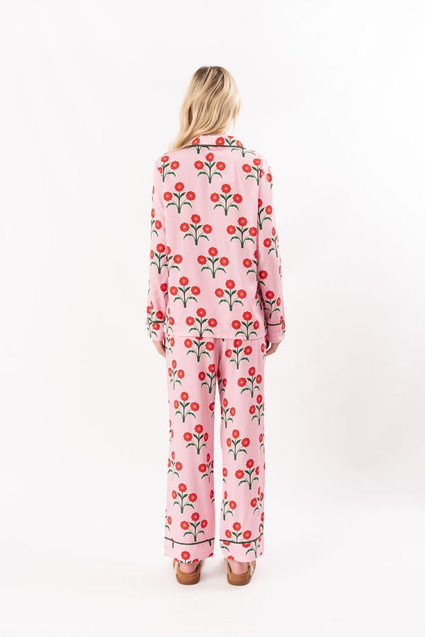 Katie Kime Poinsettias Long Sleeve Pajama Set - Pink