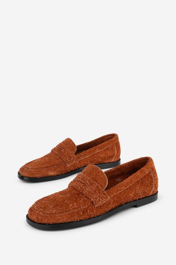 "INTENTIONALLY __________." Centre Brushed Suede Loafer