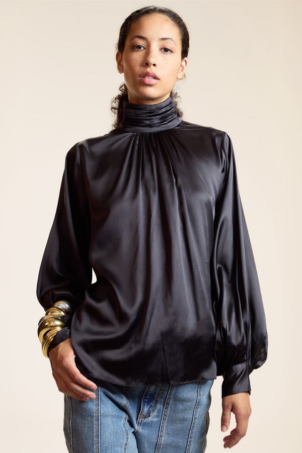 Cynthia Rowley Monroe Silk Blouse - Black
