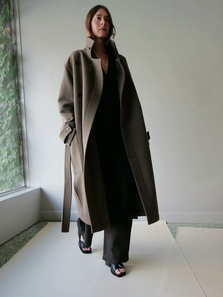 LEMAIRE WRAP COAT PEWTER GREEN ラップコート Lemaire Wrap Coat - Pewter Green | Garmentory