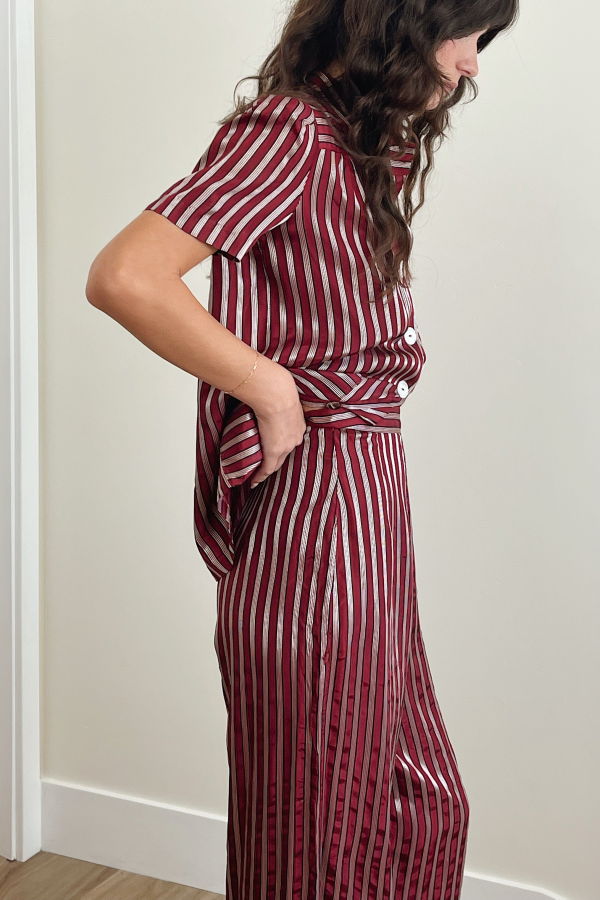 1940s Stripe House Lounge Set - Maroon Stripe