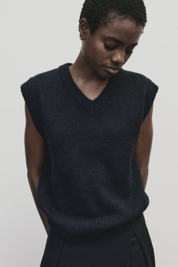 Mijeong Park Wool Blend V-Neck Vest - Navy