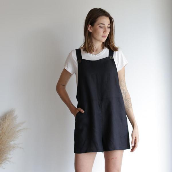 linen overall shorts