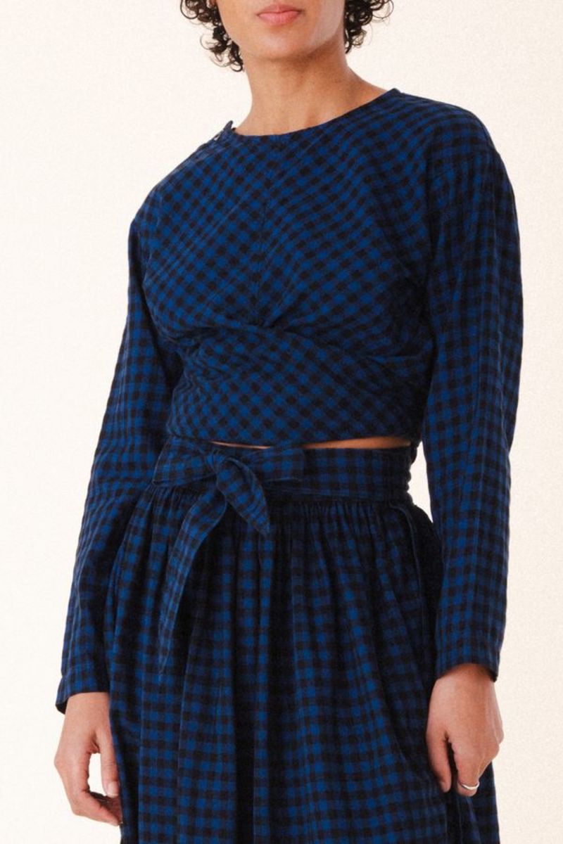 Prairie Underground Interval Wrap Skirt - Blue Mini Check