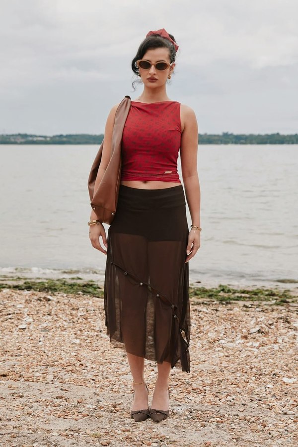 House of Sunny Double Layer Polka Dot Mesh Vest - Multi