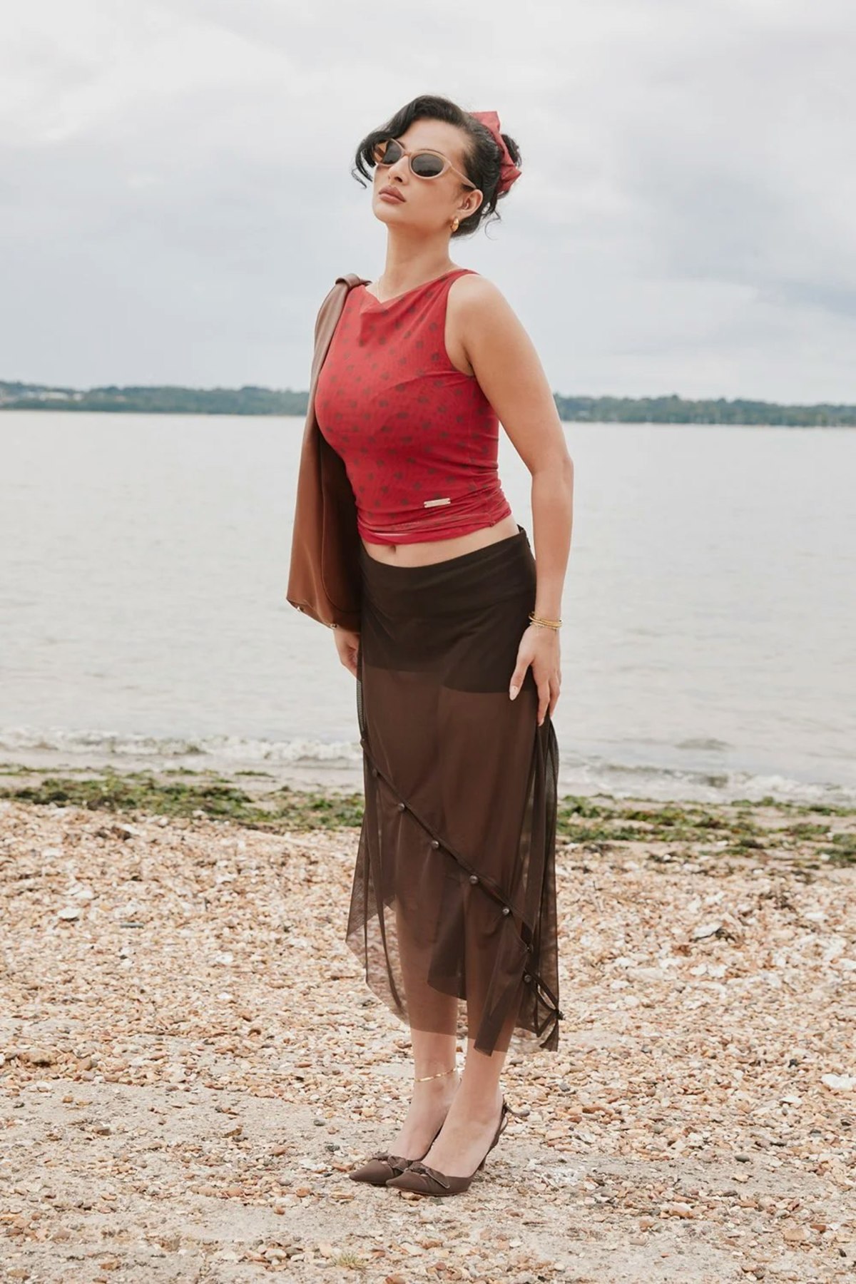 House of Sunny Double Layer Polka Dot Mesh Vest - Multi - Image 2 of 12