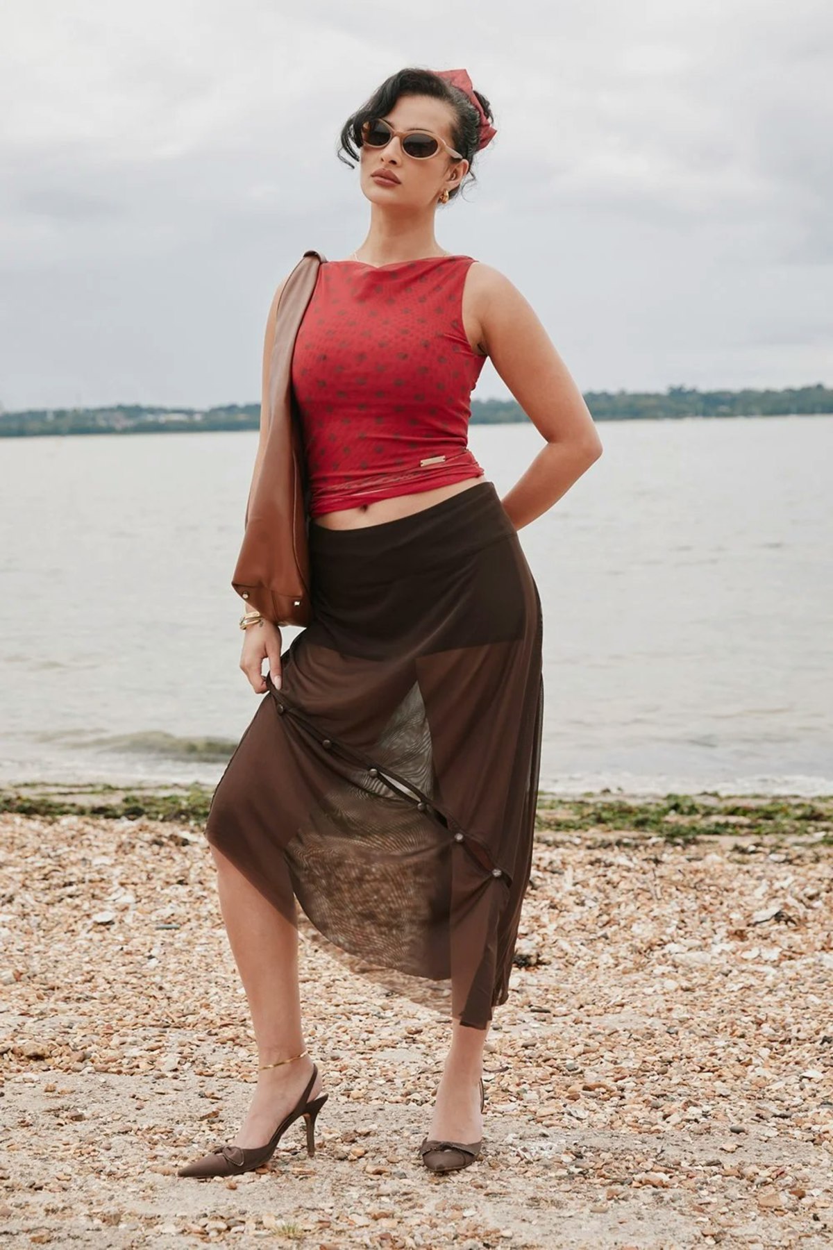 House of Sunny Double Layer Polka Dot Mesh Vest - Multi - Image 3 of 12