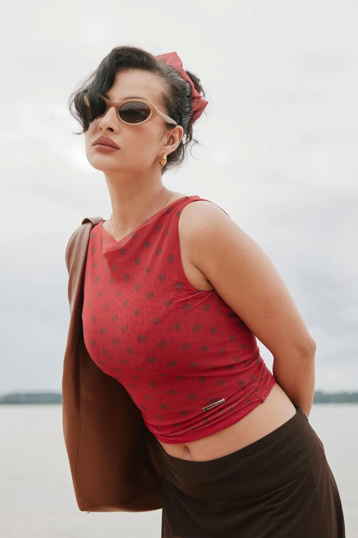 House of Sunny Double Layer Polka Dot Mesh Vest - Multi - Image 4 of 12