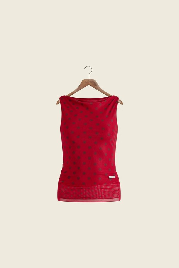 House of Sunny Double Layer Polka Dot Mesh Vest - Multi