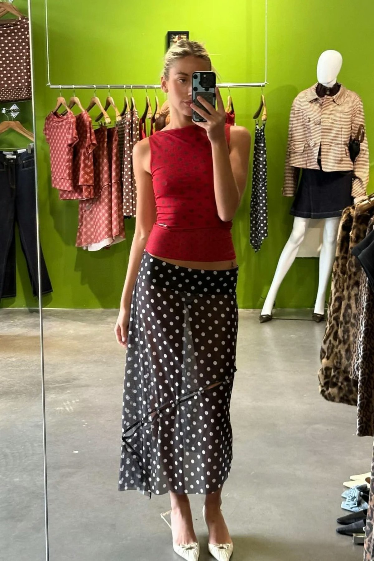 House of Sunny Double Layer Polka Dot Mesh Vest - Multi - Image 8 of 12