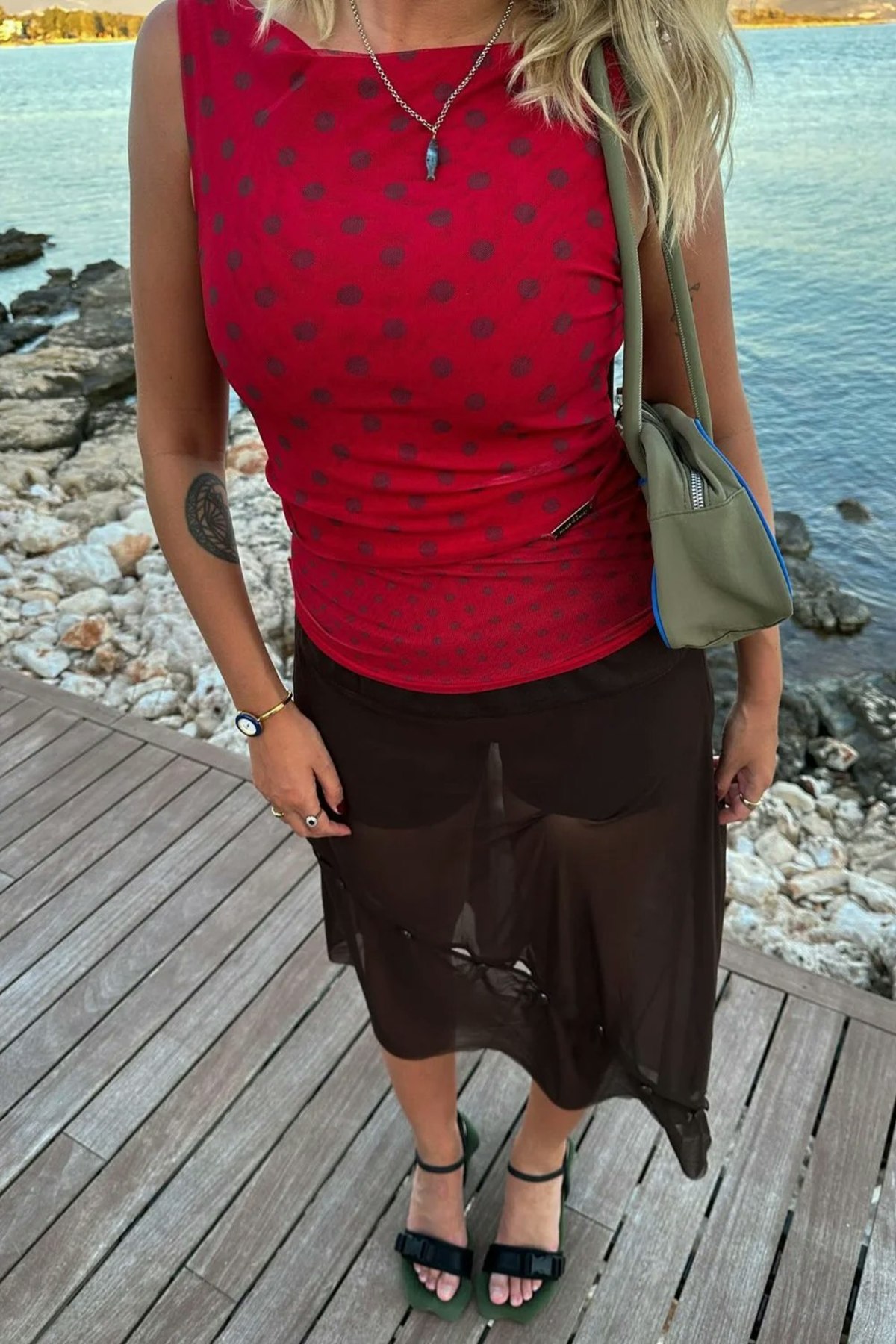 House of Sunny Double Layer Polka Dot Mesh Vest - Multi - Image 10 of 12