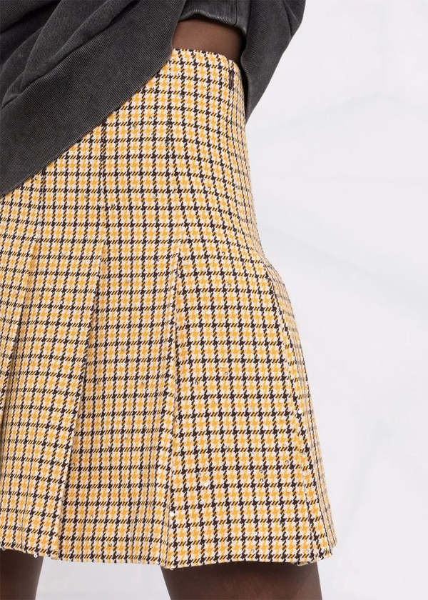 ALESSANDRA RICH Sequin Pied De Poule Pleated Mini Skirt - Yellow