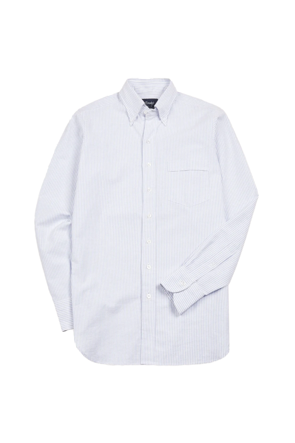 drakes Ticking Stripe Button Down Oxford Shirt