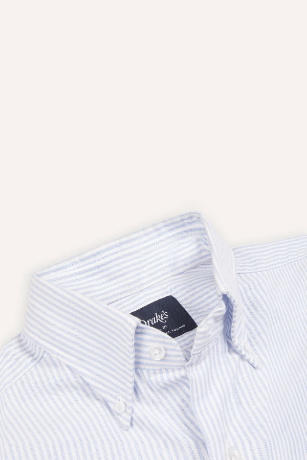 drakes Ticking Stripe Button Down Oxford Shirt