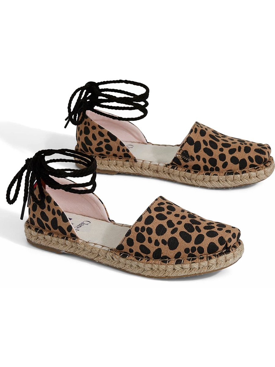 TOMS x Clare Katalina Lace Up Espadrille LEOPARD CANVAS