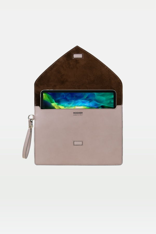 Modher Envelope Clutch in Vegetable Tanned Calfskin and Suede Leather