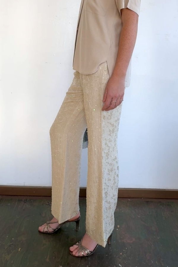 Vintage Cream Silk Beaded Embroidered Pants