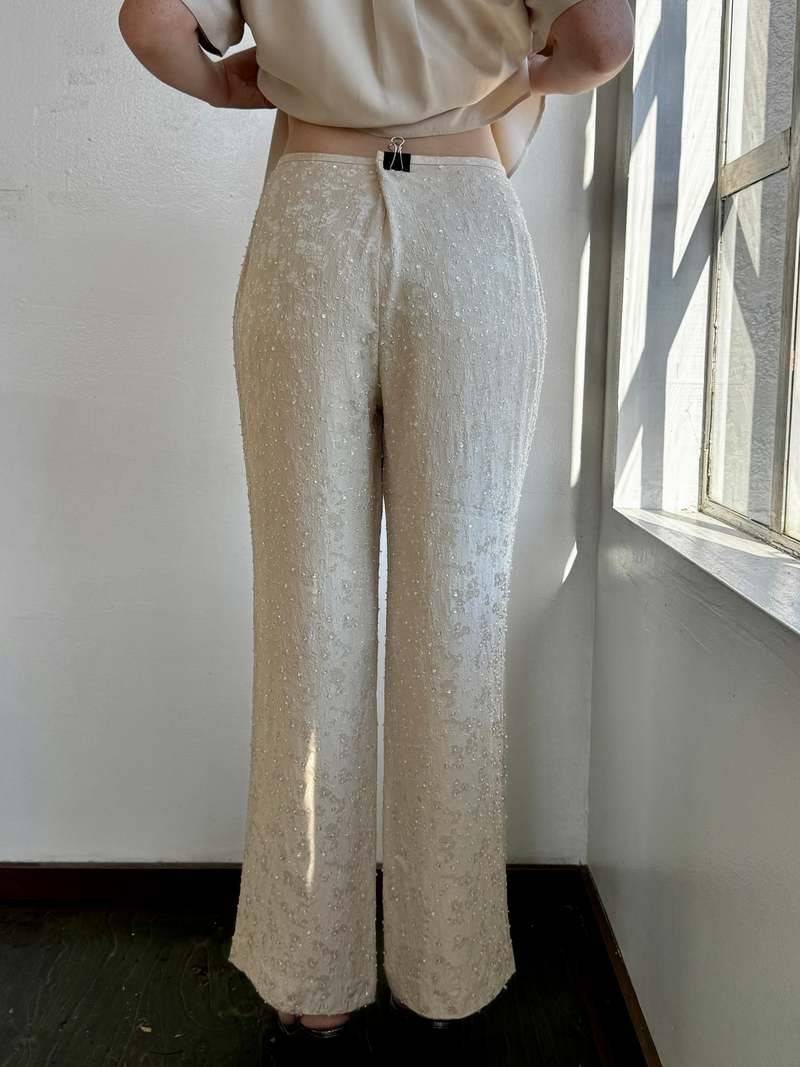 Vintage Cream Silk Beaded Embroidered Pants