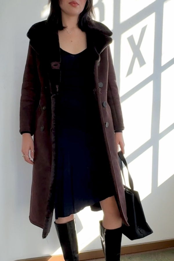 Vintage Incred Cocoa Shearling Midi Coat