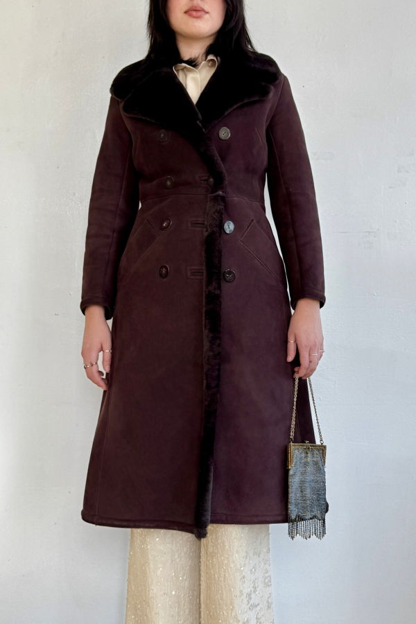 Vintage Incred Cocoa Shearling Midi Coat