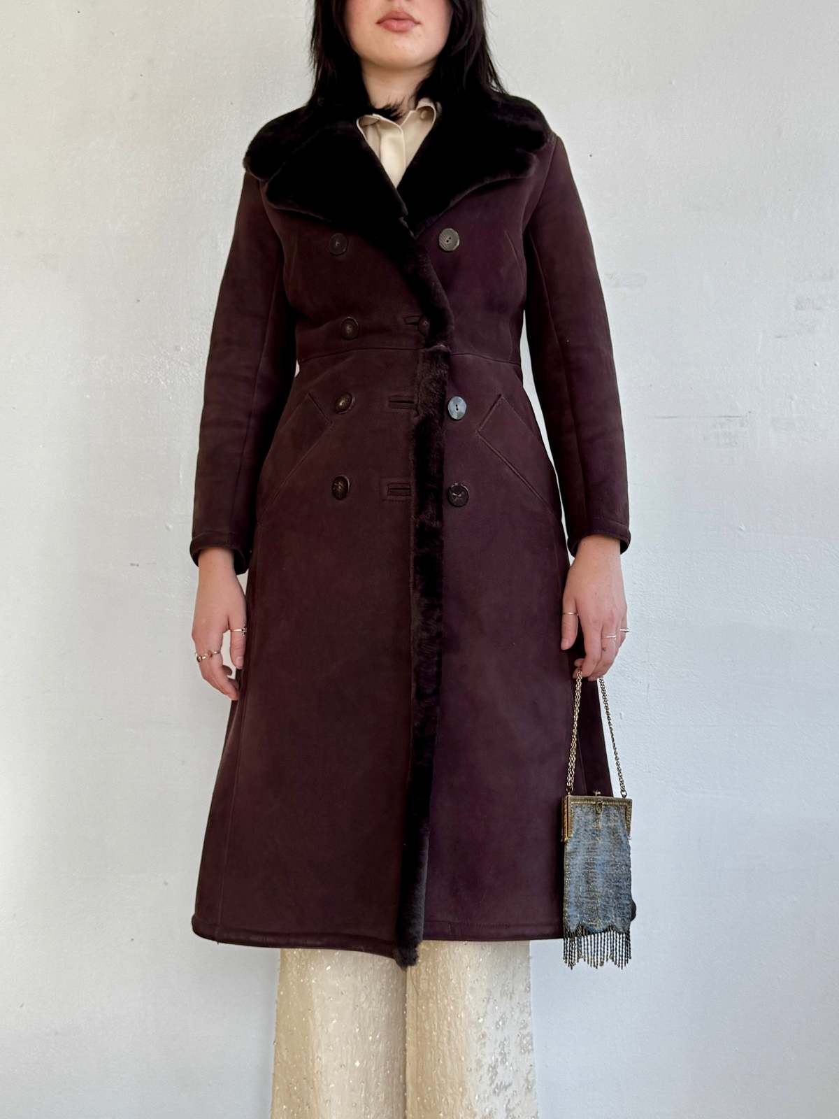 Vintage Incred Cocoa Shearling Midi Coat - Image 2 of 6
