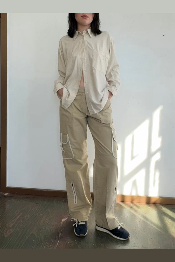 Vintage Khaki Wide Leg Cargo Pants