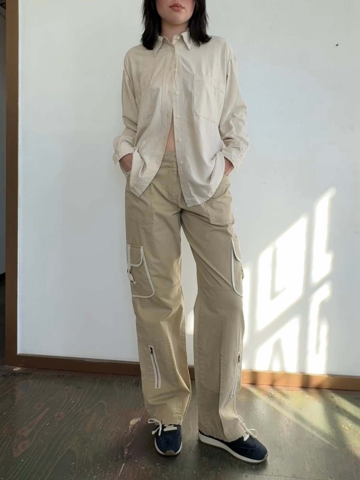 Vintage Khaki Wide Leg Cargo Pants - Image 1 of 4