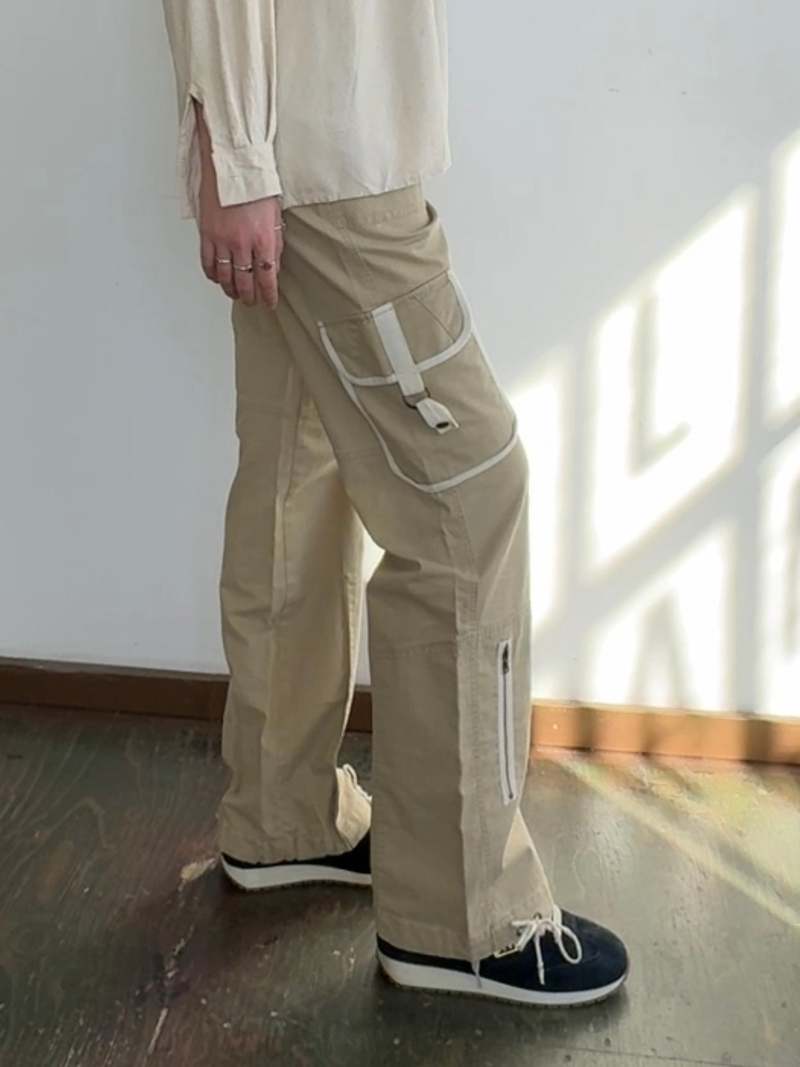 Vintage Khaki Wide Leg Cargo Pants