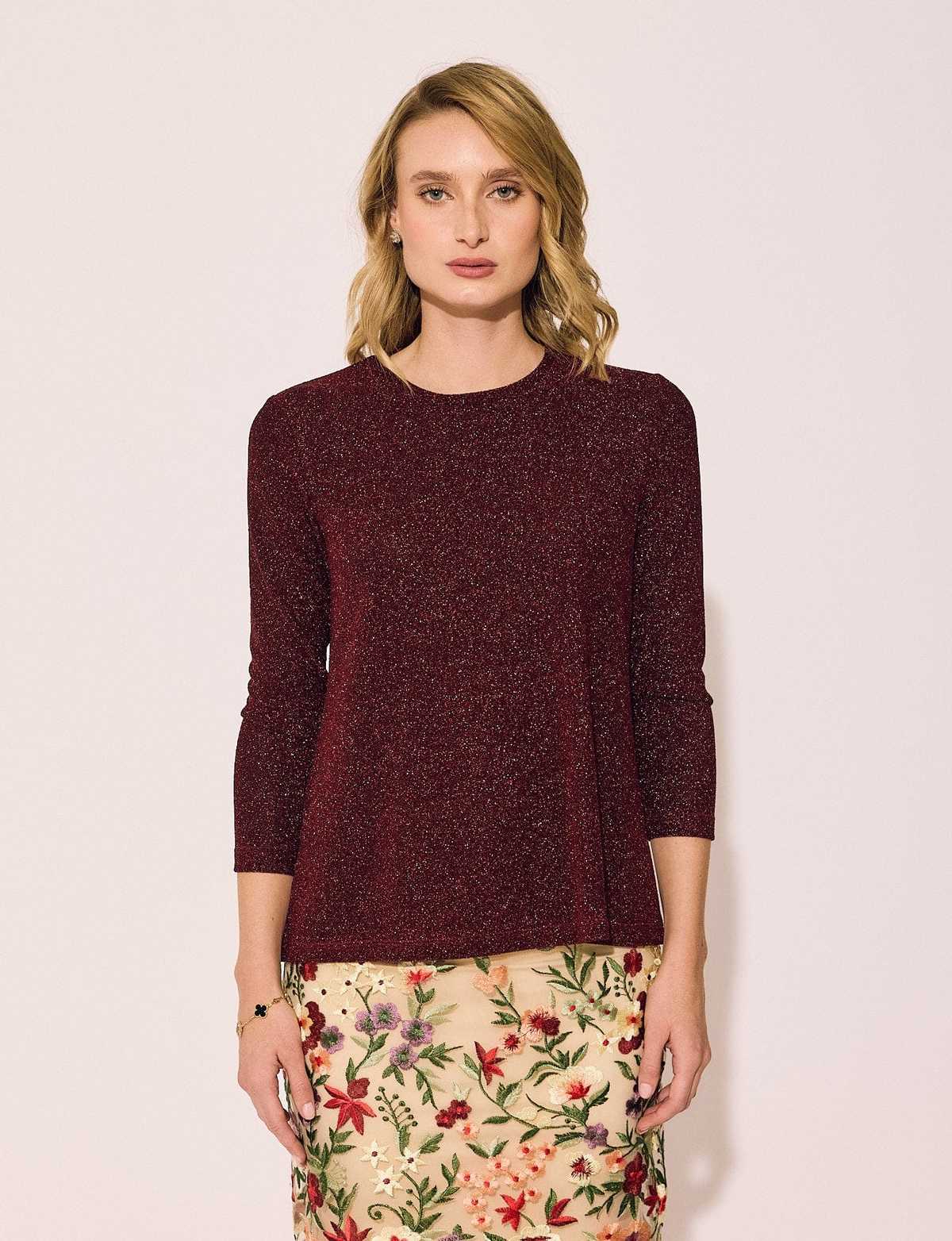 Lindsay Nicholas New York Disco Glitter Bracelet Sleeve Top - Red  - Image 1 of 4