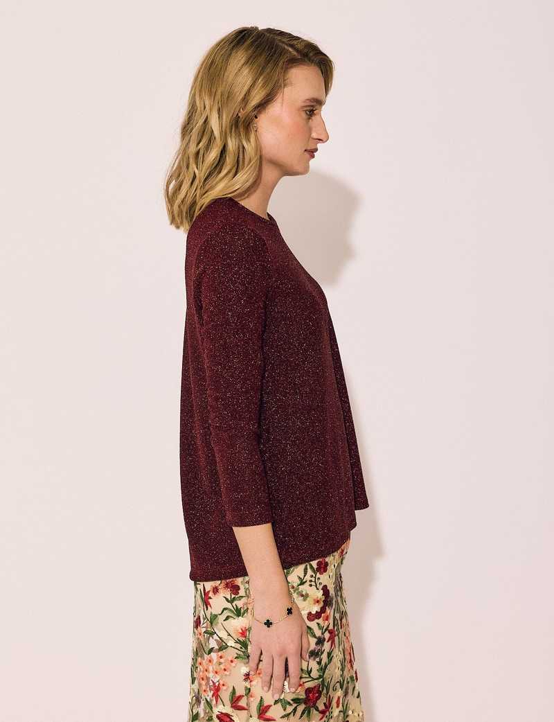 Lindsay Nicholas New York Disco Glitter Bracelet Sleeve Top - Red 