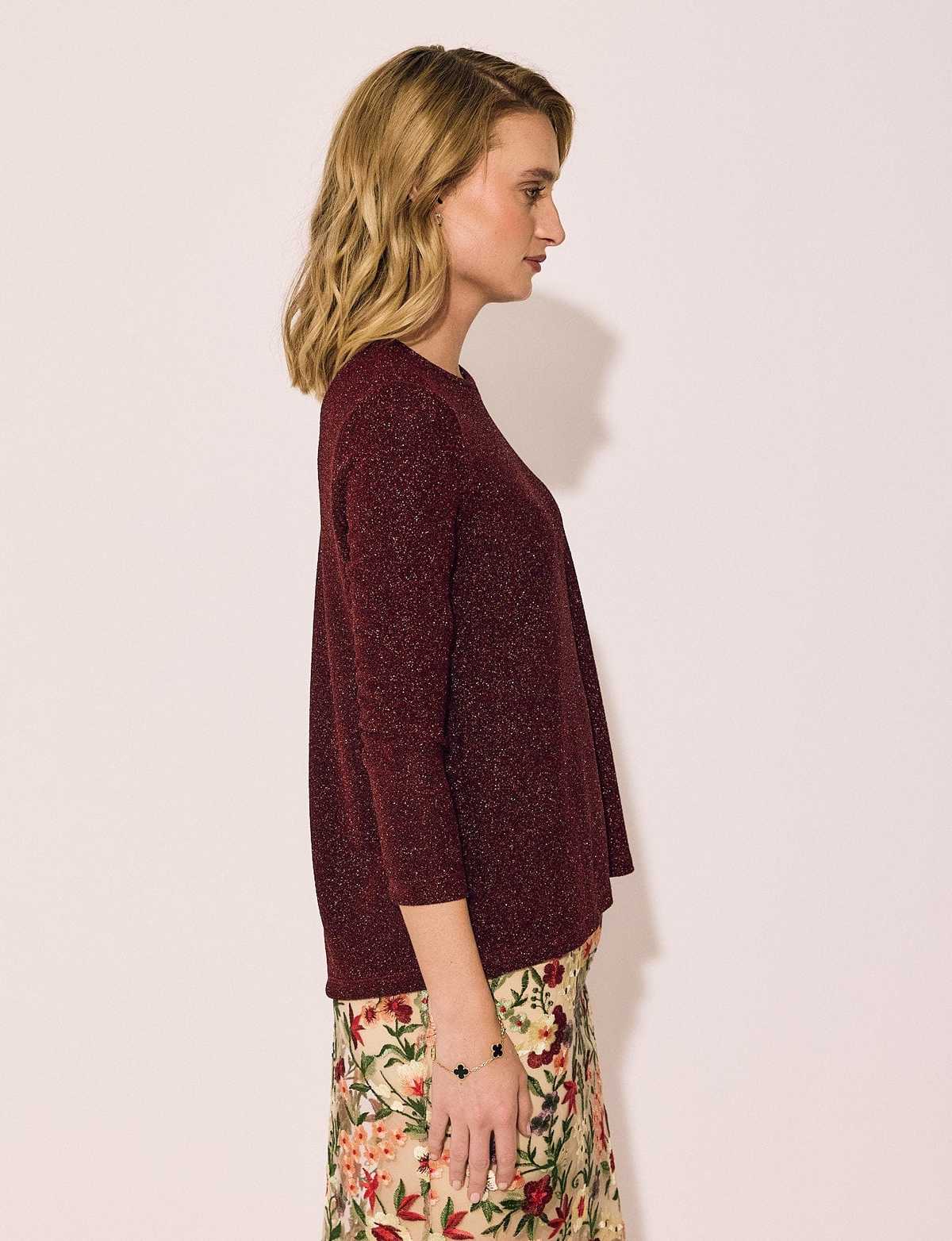 Lindsay Nicholas New York Disco Glitter Bracelet Sleeve Top - Red  - Image 3 of 4