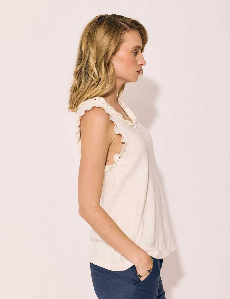 Lindsay Nicholas New York Frill V-Neck Shell - Creme